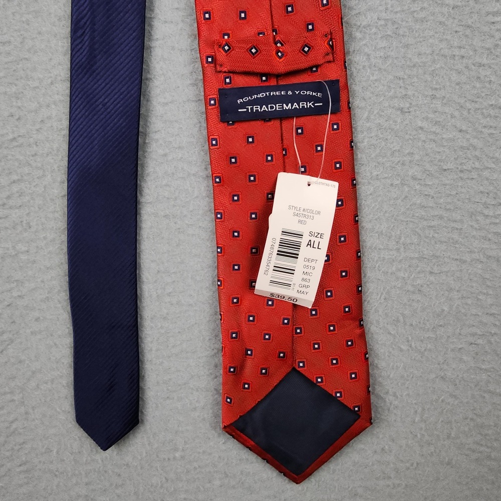 Roundtree & Yorke Tie Mens One Size Red Geometric Silk Woven Classic Necktie